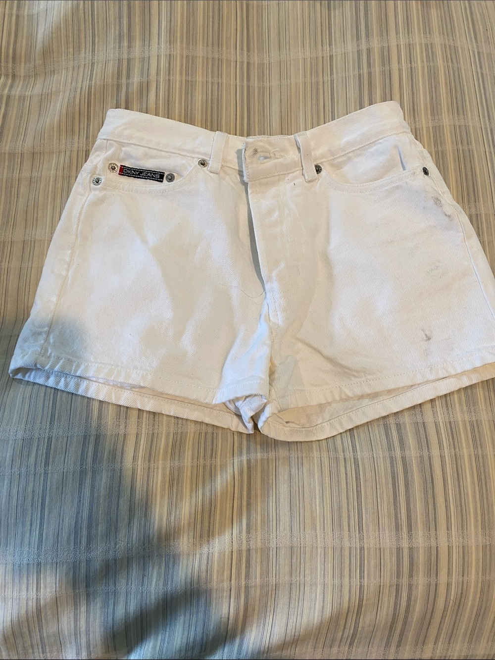 Dkny White Cotton High-Rise Jean Shorts